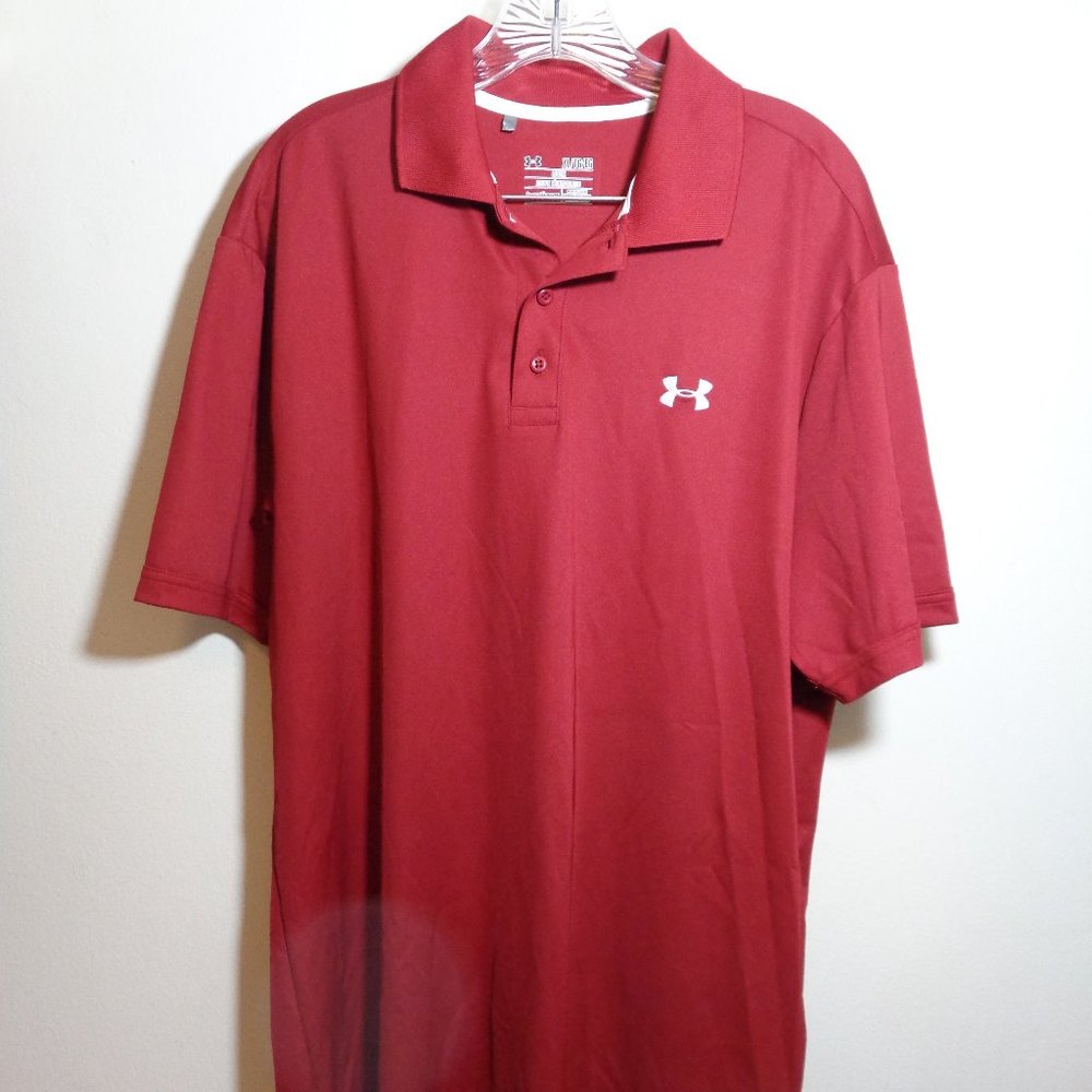 Under Armour Mens Red HeatGear Polo Shirt XL Loose
